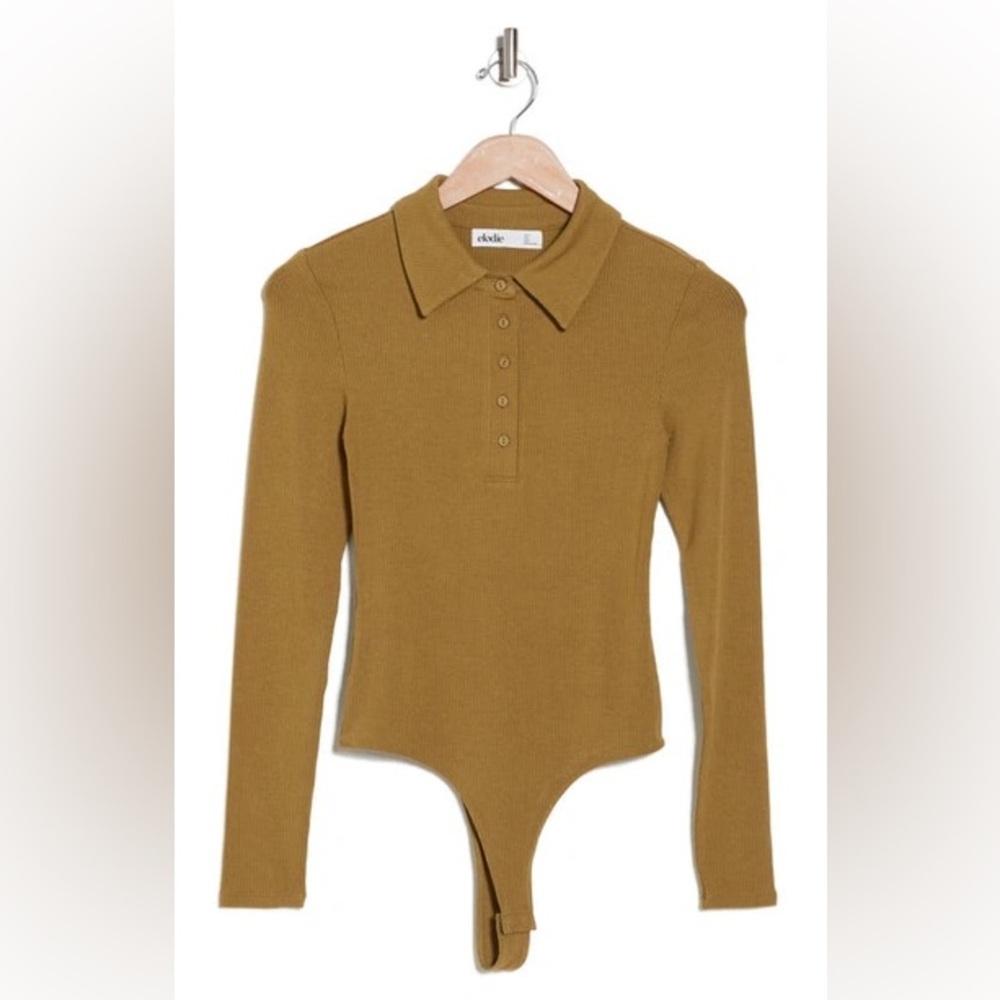 $65 NWT ELODIE
Ribbed Long Sleeve Polo Bodysuit In olive green XL